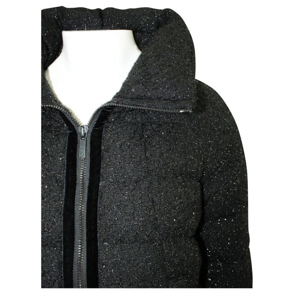 Diane Von Furstenberg Black Hall Sparkle Glitter Puffer Coat Jacket Small NWT - Picture 3 of 9